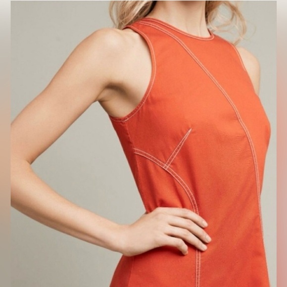 NWT Maeve Anthropologie Sleeveless Asymmetrical Shift Dress Orange Linen Blend - Picture 7 of 11